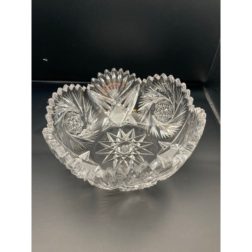 Vintage AMERICAN BRILLIANT Pinwheel Cut Saw Tooth Crystal Bowl 3.25' Tall 7"